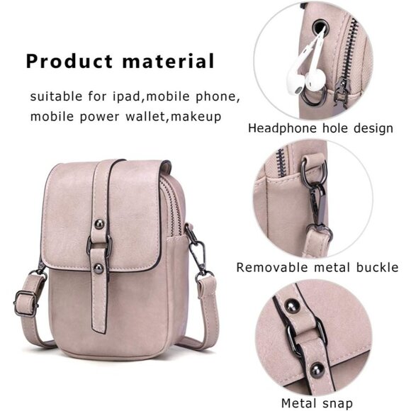 Women's Pink Vintage Cross Body Phone Bag Small Messenger Shoulder Handbag - Picture 5 of 7